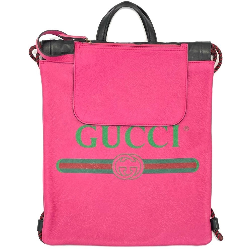 Gucci Drawstring Backpack Leather Pink Black - image 1